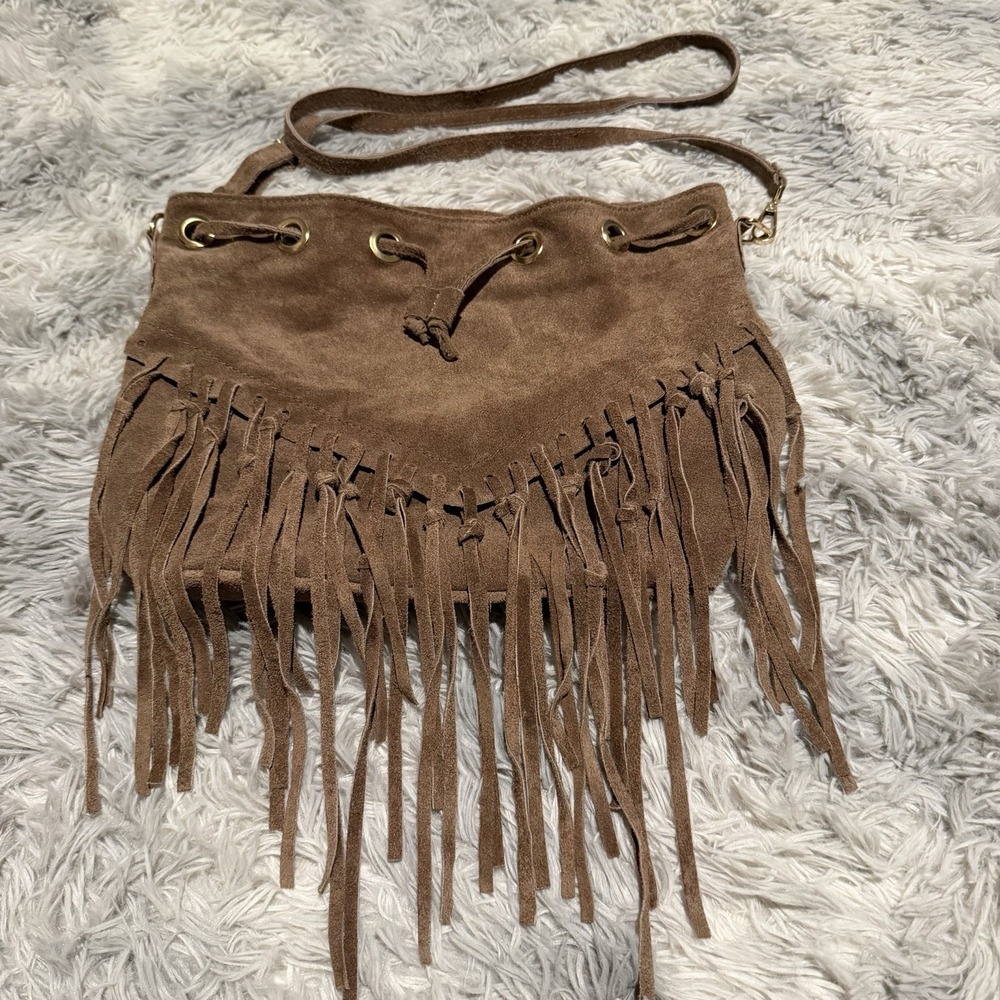 massimo castelli Suede Leather Fringe Crossbody Made In Italy
